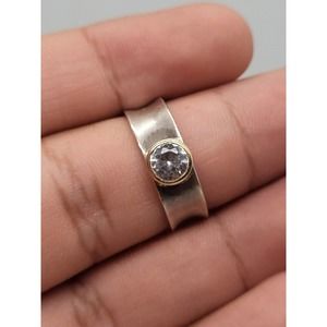 Sterling Silver 14k Accent Zirconia Ring Size 6.5